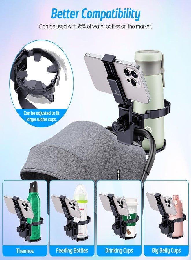 ويزجير حامل أكواب WixGear لعربة الأطفال مع حامل للهاتف، حامل أكواب للمشاية والكرسي المتحرك، حامل هاتف متعدد الاستخدامات لعربة الأطفال، سهل التركيب وقبضة آمنة لأدوات المساعدة على الحركة - Image 2